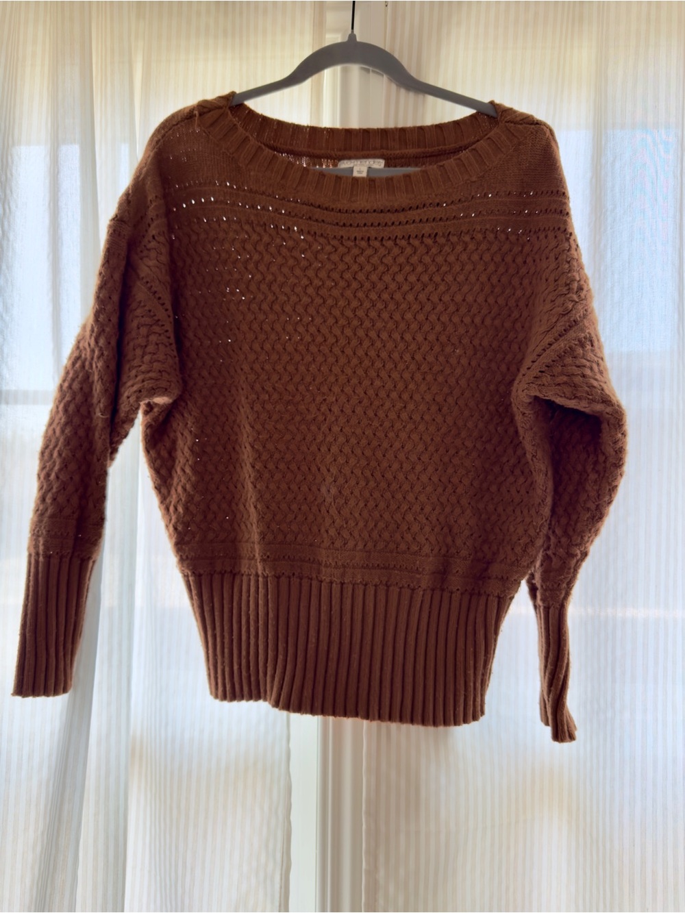 Eva Mendes Cozy Cable-Knit Crewneck Sweater - Brown